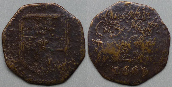 Lincoln, city issue 1669 halfpenny N2953. Lincoln, city issue 1669 halfpenny N2953.