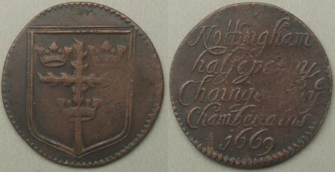 Nottingham, borough issue 1669 halfpenny N3523